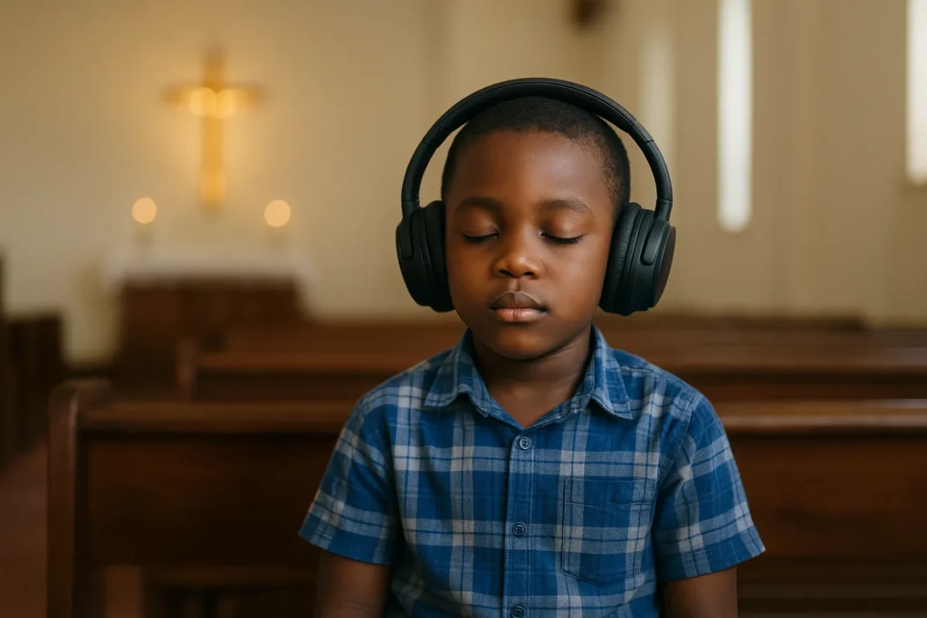 A_photograph_of_a_young_African_boy_sitting_in_a_w